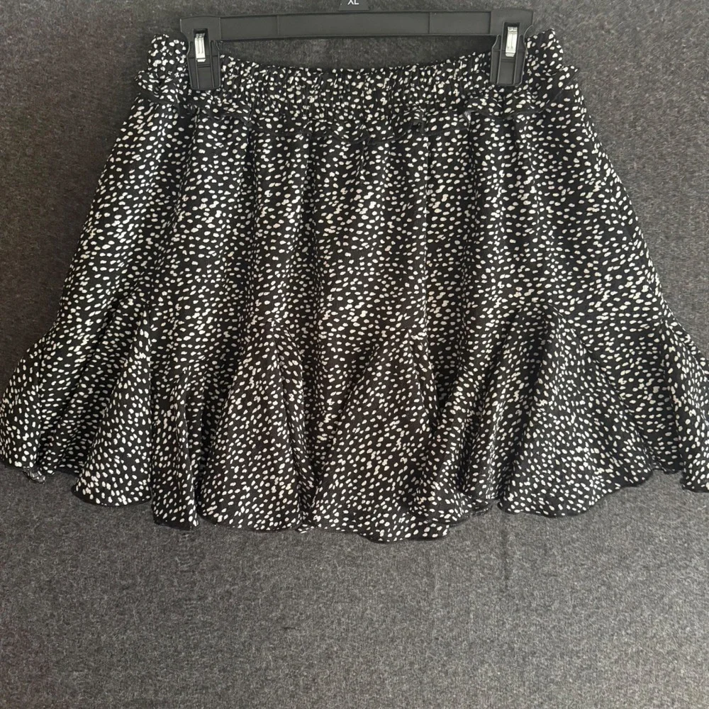 Miou Muse Black White Polka Dot Ruffle Mini Skirt Elastic‎ Waist XL